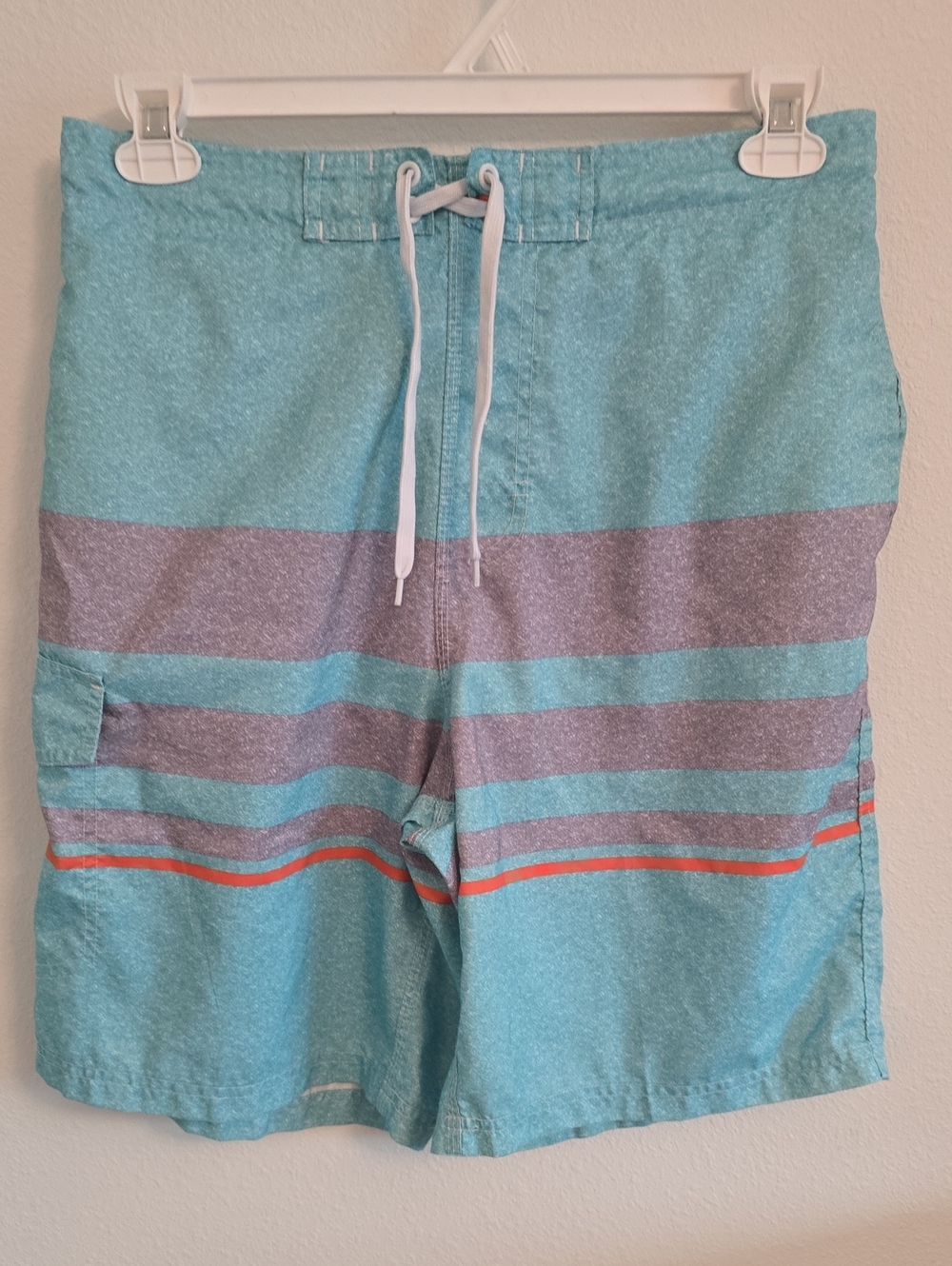 Men's Aqua Stripe Swim Board Shorts with Contrast Bands